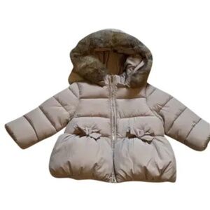 Tartine et Chocolat Beige Puffer Jacket with Removable Hoodie, Removable Fox Fur